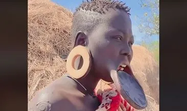 Sosyal medyada viral oldu! Afrika’da dudak plakaları böyle takılıyormuş: Bunu yapan kadınlar...