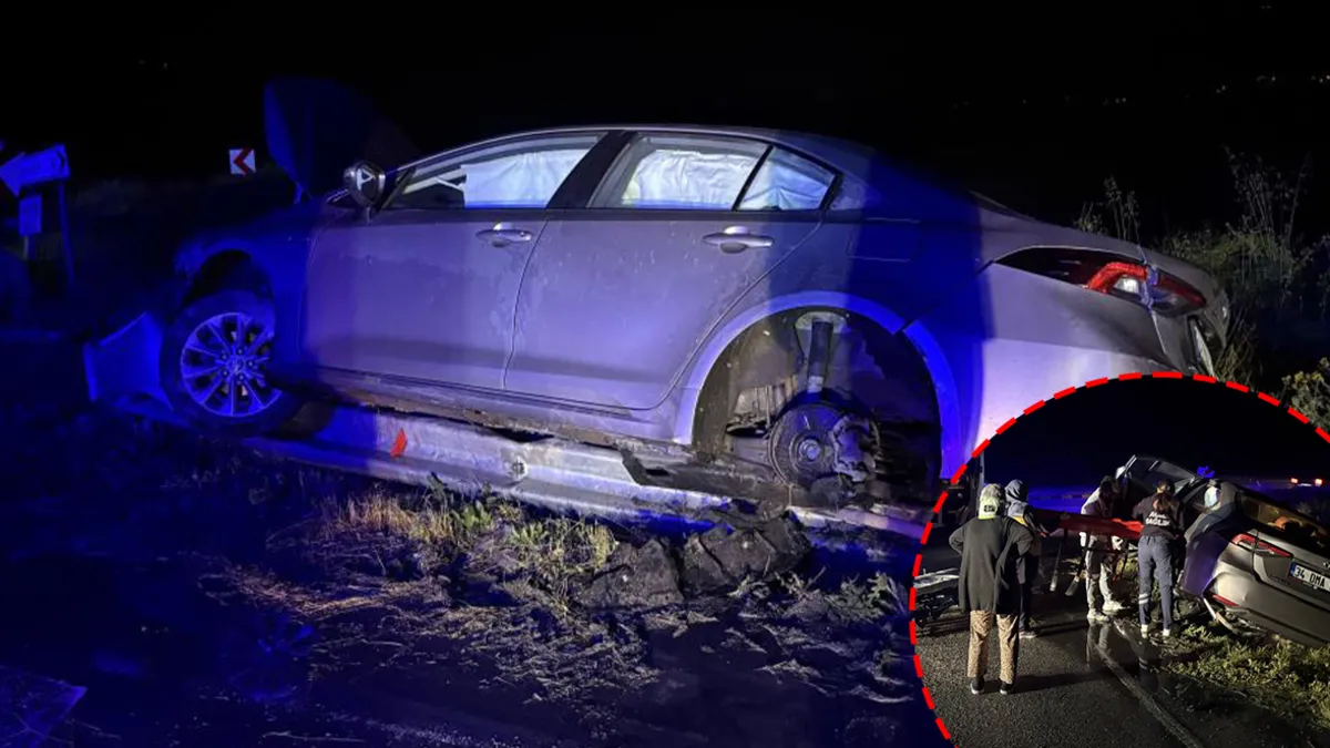 Kastamonu Tosya'da D100 karayolunda refüje çarpan otomobilin görüntüsü.
