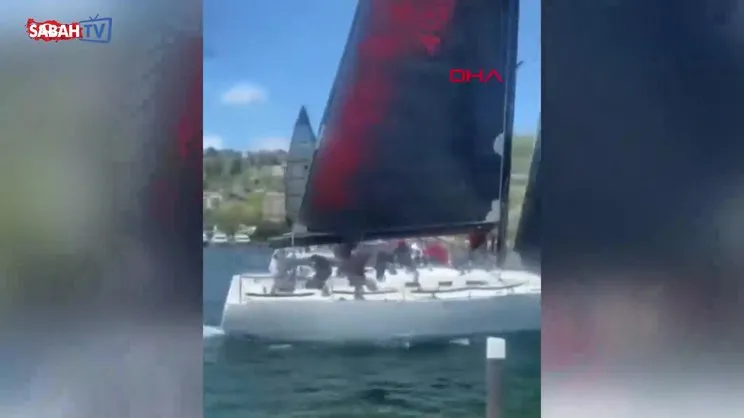 İstanbul Boğazı'nda deprem anları kamerada: Yönü değişen yelkenli yan yattı! | Video