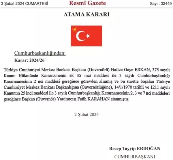 SON DAKİKA | Merkez Bankası'nın yeni başkanı Fatih Karahan oldu