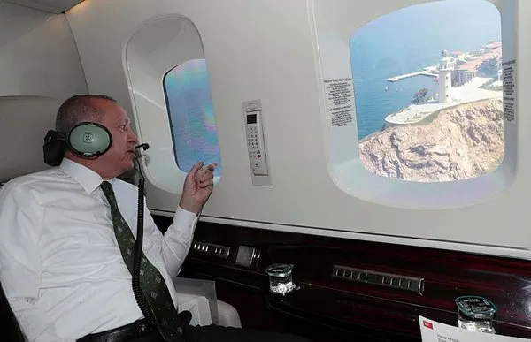 Erdoğan helikopterden Yassıada'daki çalışmaları inceledi