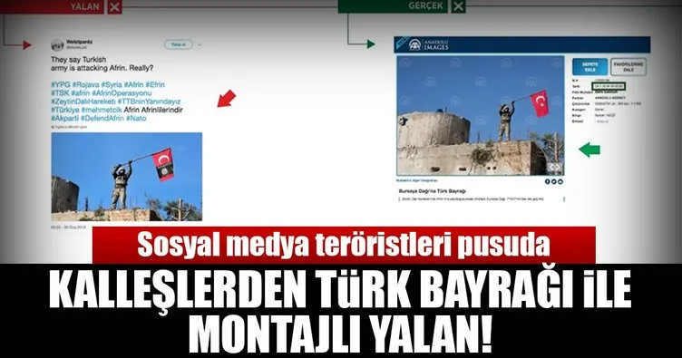 PYD/PKK yandaşlarından Türk bayrağına montajlı yalan!