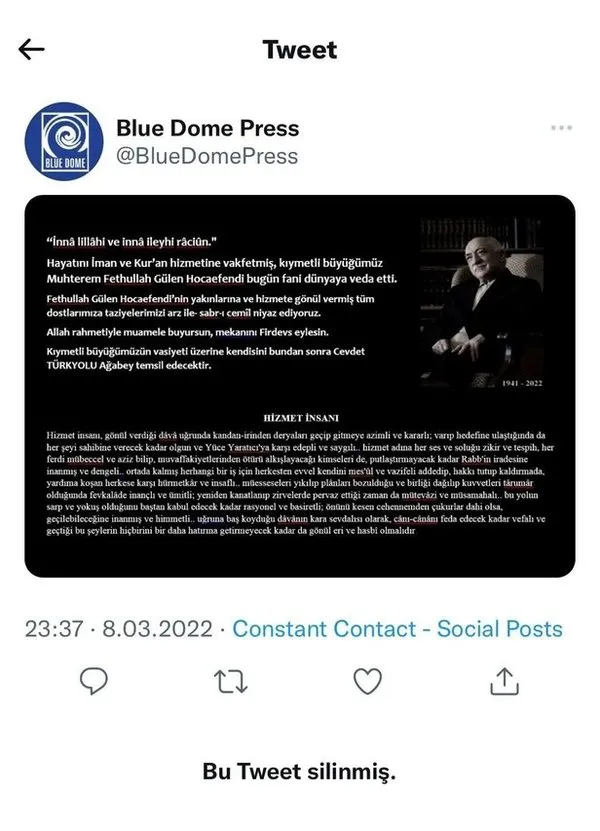 Son dakika: FETÖ’cü hesaplar önce paylaştı, sonra sildi! FETÖ elebaşı Fetullah Gülen öldü mü?