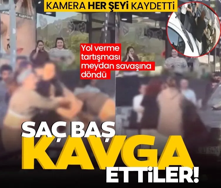İstanbul’da kadınların yol verme kavgası kamerada: Saç saça baş başa birbirlerine girdiler!
