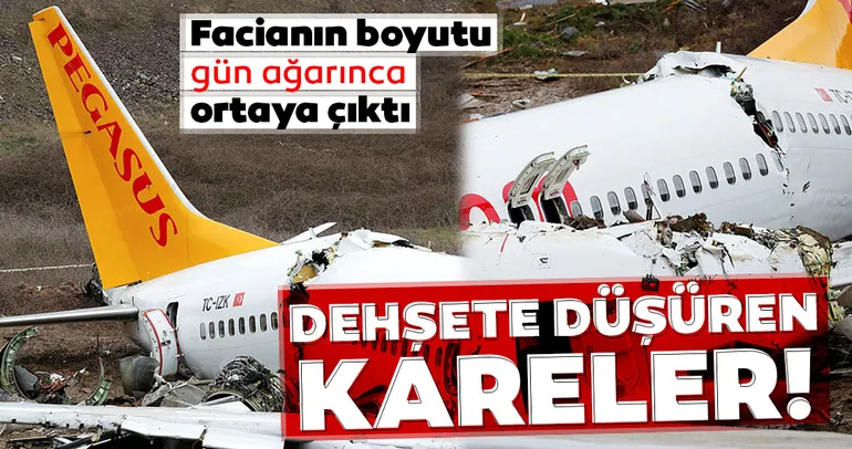 Son dakika! Sabiha Gökçende pistten çikan Pegasus uçağı üçe bölündü dehşete düşüren kareler