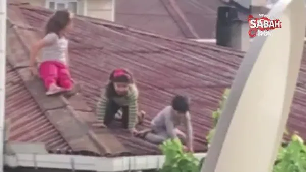 İstanbul'da binanın çatısındaki çocukların yürekleri ağızlara getirdiği anlar kamerada | Video