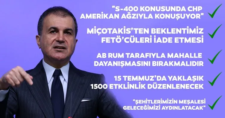 AK Parti Sözcüsü Ömer Çelik: S-400 konusunda CHP Amerikan ağzıyla konuşuyor