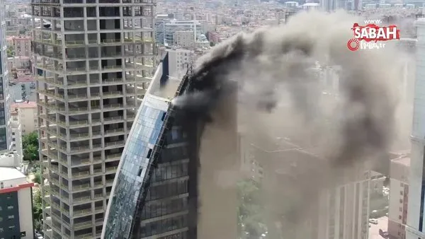 Ataşehir’de yanan 17 katlı iş merkezi havadan görüntülendi | Video