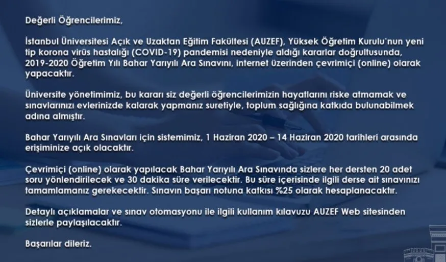2020 Aof Sinavlari Ertelendi Mi Anadolu Universitesi Ata Auzef Bahar Donemi Acikogretim Vize Sinav Tarihleri Ne Zaman Egitim Haberleri