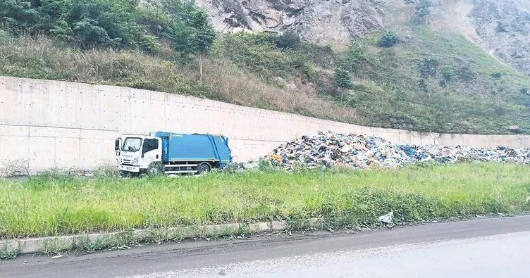 Yol kenarına çöp döküyor