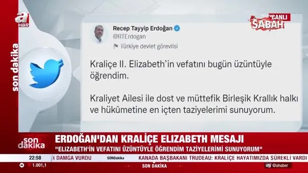 Son dakika haberi | Başkan Erdoğan'dan İngiltere Kraliçesi 2. Elizabeth için taziye mesajı | Video