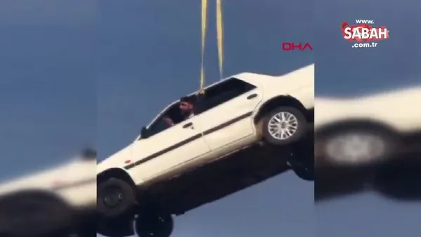 Antalya'da vince bağlı 30 metre yükseklikteki otomobilde tehlikeli çekim | Video