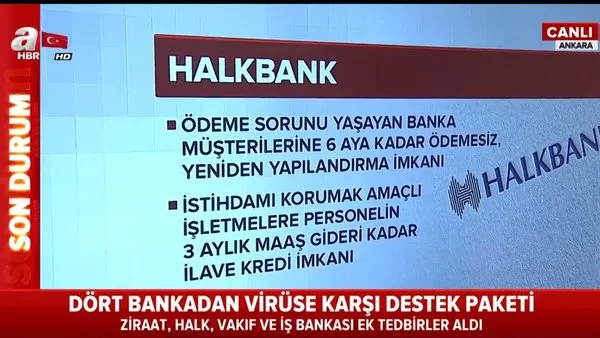 Halkbank, Vakıfbank, Ziraat Bankası ve İş Bankası'ndan corona virüsüne karşı destek paketi açıkladı | Video