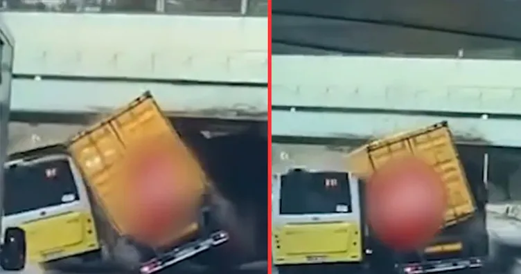 SON DAKİKA: İstanbul Bakırköy’deki alt geçitte kaza: TIR İETT otobüsünün üzerine devrildi!