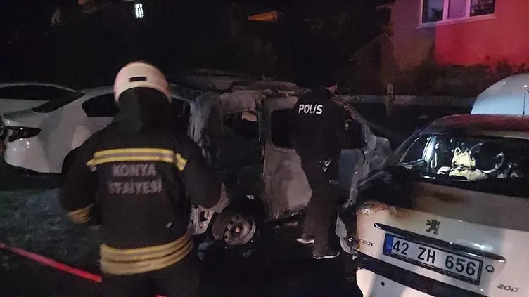 Yer Konya: Polis memurunun aracını kundakladılar!