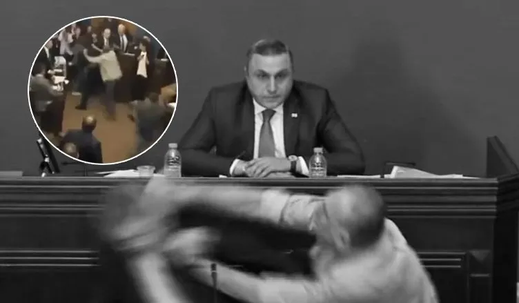 Gürcistan’da parlamento karıştı! Yumruklar havada uçuştu: O anlar saniye saniye kaydedildi
