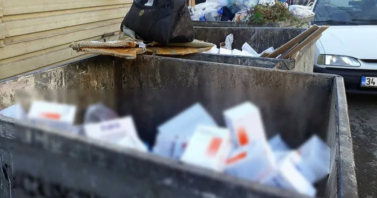 Çöp konteynırında yüzlerce kutu ilaç bulundu