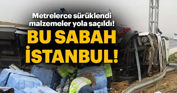 Sancaktepe Kuzey Marmara Otoyolu’nda tır devrildi