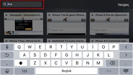 iOS cihazlarda Safari sekmeleri arasında nasıl arama yapılır?