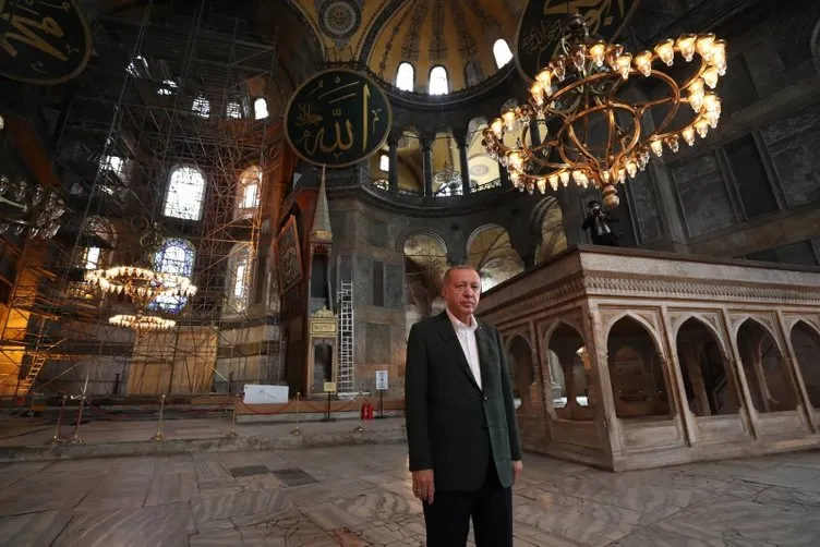 Son dakika: Başkan Erdoğan Ayasofya'da incelemelerde bulundu