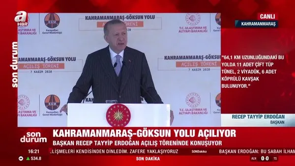 Cumhurbaşkanı Erdoğan Kahramanmaraş-Göksun kara yolu tünellerinin açılışını yaptı | Video