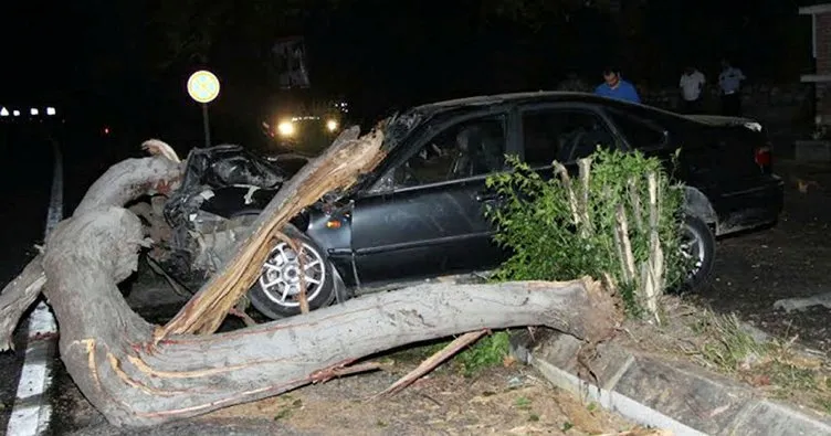 Ağaca çarpan otomobilde öldü