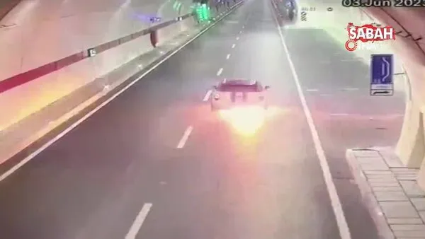 Seyir halindeki otomobil Zigana Tüneli'nde alev alev yandı | Video