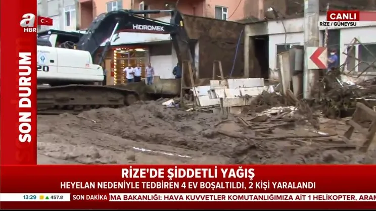 Rize'de heyelan ve sel bölgesinden canlı yayınla dehşete düşüren son dakika görüntüleri | Video