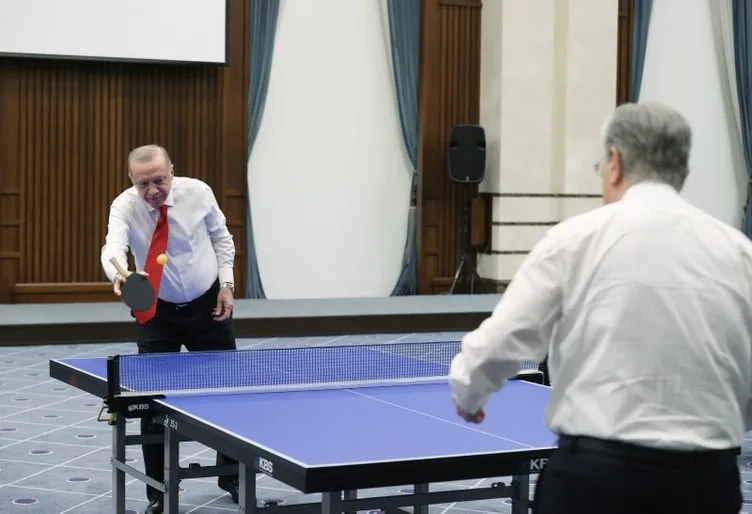 Başkan Erdoğan ve Kazakistan Cumhurbaşkanı Tokayev masa tenisi oynadı