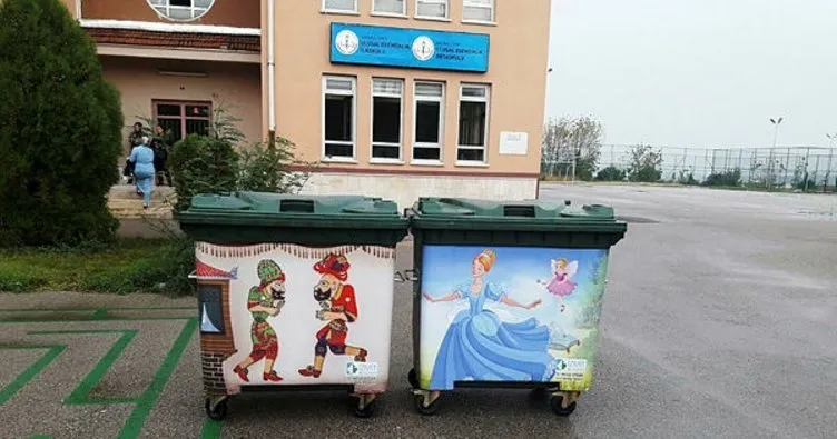 Okullara resimli çöp konteyneri