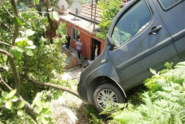 Otomobil ağaca takıldı