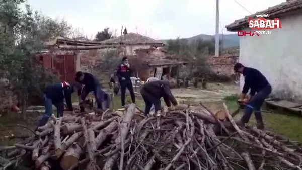 Manisa'da Jandarma, Şehit Uzman Çavuş Emin Açıkgöz'ün annesinin odunlarını kesti | Video