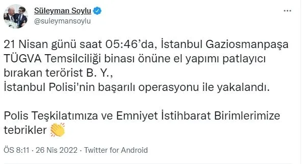 Son dakika: İçişleri duyurdu! TÜGVA binasına patlayıcı bırakan terörist yakalandı