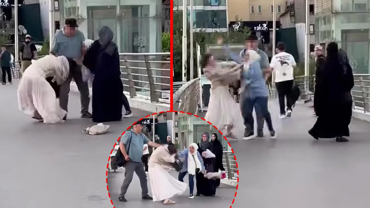 İzmit'te üst geçitte yaşanan kavga anı