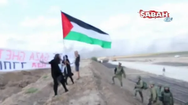 İsrail sınırında Filistin bayrağı!