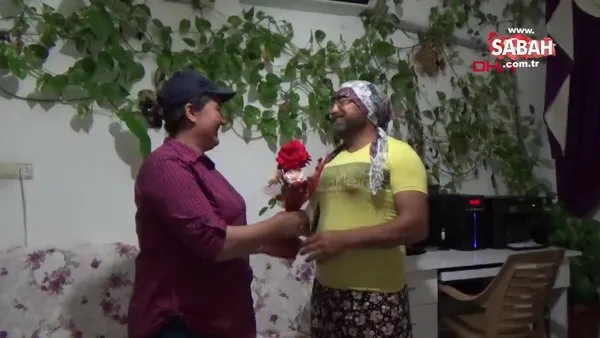 Antalya'da eşinin anneler gününü kadın kılığına girerek kutlayan koca kamerada | Video