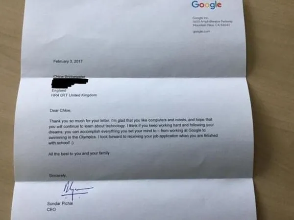 7 yaşındaki kız Google’a iş başvurusunda bulundu, cevap CEO’dan geldi