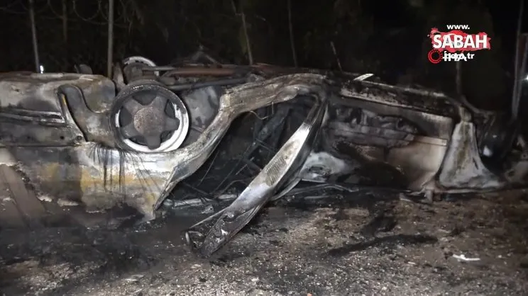 Takla atıp alev topuna dönen araçtan sağ çıktı, olay yerinden kaçtı | Video