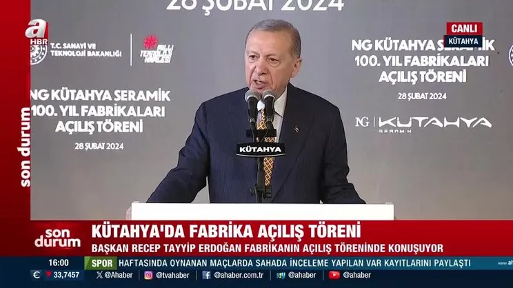Başkan Erdoğan Kütahya Seramik 100. Yıl Fabrikaları Açılış Töreni'nde konuştu | Video