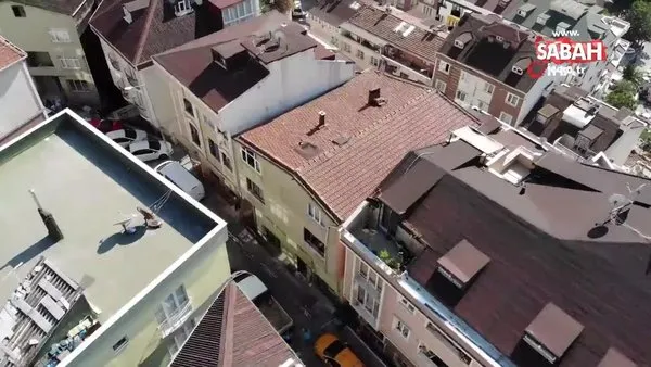 Deprem sonrası Kağıthane’de yan yatan bina havadan görüntülendi