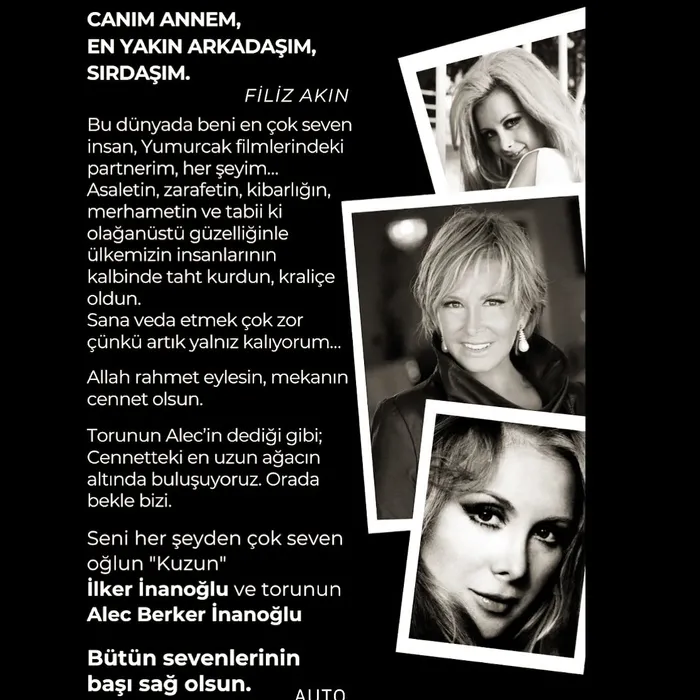 Filiz Akın’a son veda! Oğlu İlker İnanoğlu’ndan yürek burkan sözler! Dünyada beni en çok seven insan...