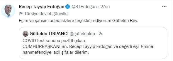 Siyasilerden gelen geçmiş olsun mesajlarına Başkan Erdoğan'dan teşekkür!