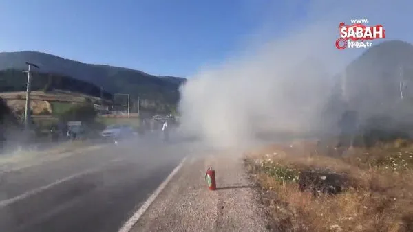 Traktörün römork kısmında yangın çıktı: 110 balya saman küle döndü | Video