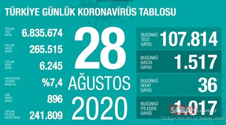 Son dakika haberi: Türkiye corona virüsü vaka ve ölü sayısı kaç? 29 Ağustos Bugün Türkiye corona virüs ölü ve vaka sayısı açıklandı mı?