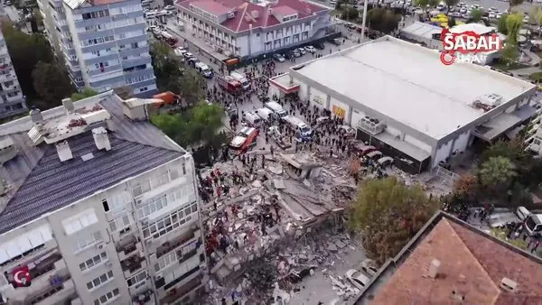 Yıkılan bina ve kurtarma çalışmaları havadan görüntülendi | Video