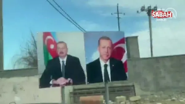 Aliyev'in Şuşa gezisinde Türk bayrakları ve Cumhurbaşkanı Erdoğan fotoğrafları dikkat çekti | Video