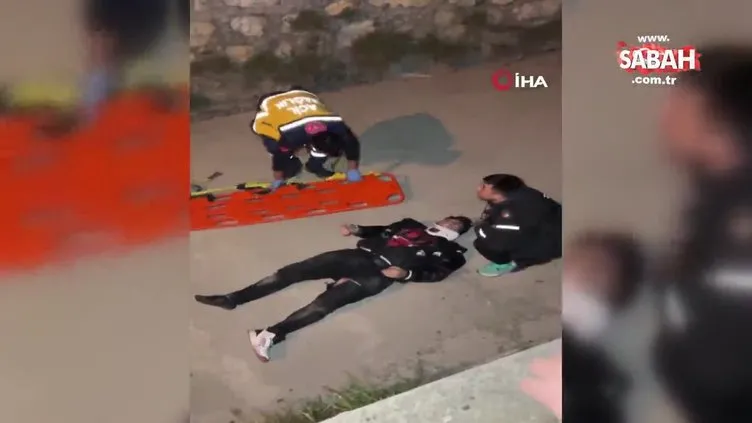 Burdur’da virajı alamayan motosikletli dereye uçarak yaralandı | Video