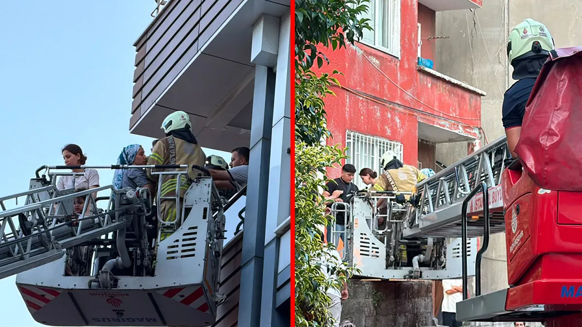 Kağıthane'de 5 katlı bir binanın bodrum katında çıkan yangın sonrası itfaiye ekiplerinin kurtarma çalışması.