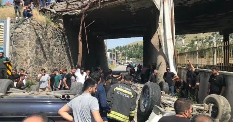Erzurum’da otomobil ile kamyonet köprüden alt yola uçtu: 1 çocuk, 3 yaralı!