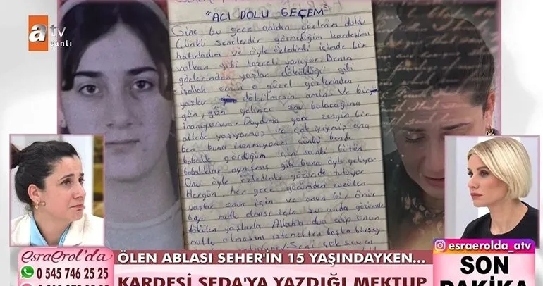 Esra Erol’da 15 yaşında intihar eden ablasının son mektubuna ulaştı